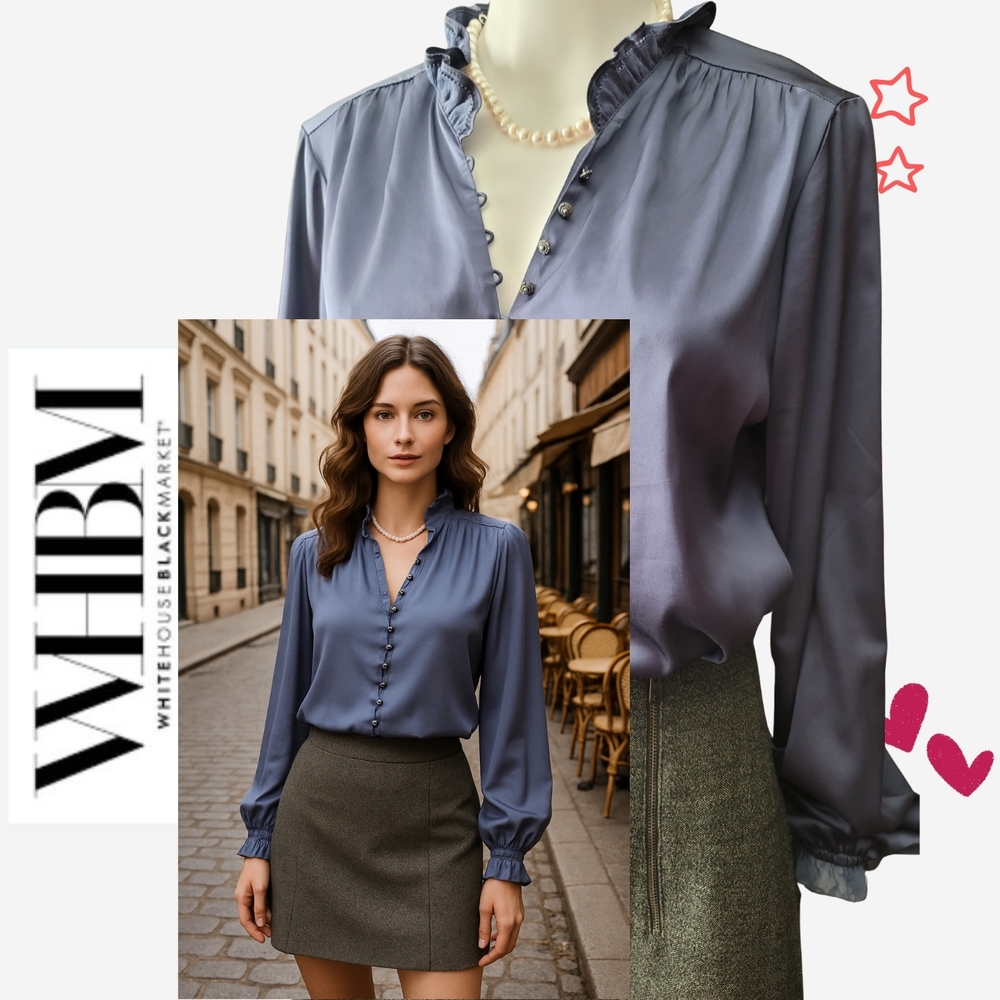 White House Black Market Women's Elegant Gray Blouse Sz 12